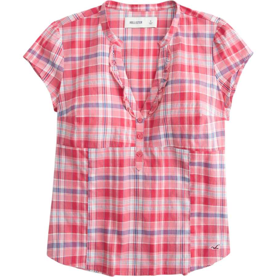 Hollister/ Shirts Women's Red Plaid Fabric V Neck