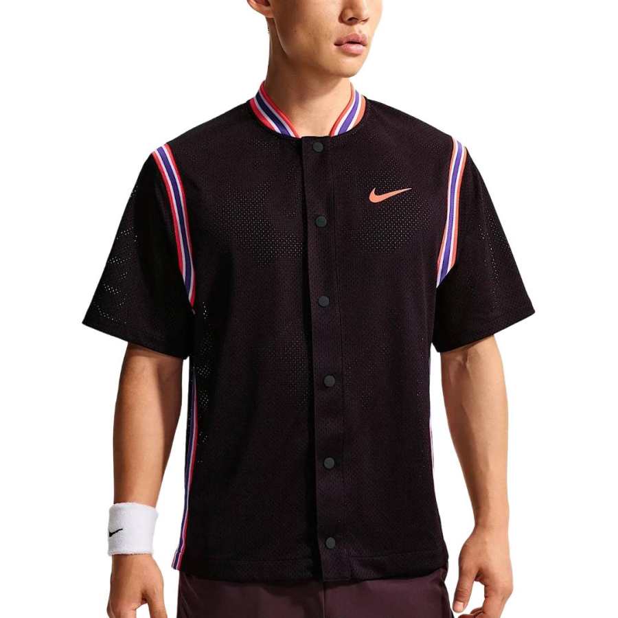 Nike Nike Court Slam Tennis Tops Men's Dark Burgundy Red/Bright Dark Red Baseball Collar Moderate
