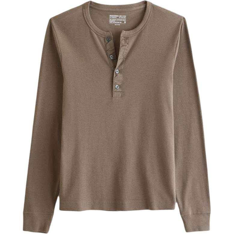 Abercrombie&Fitch T Shirts Men's Taupe Henry Collar