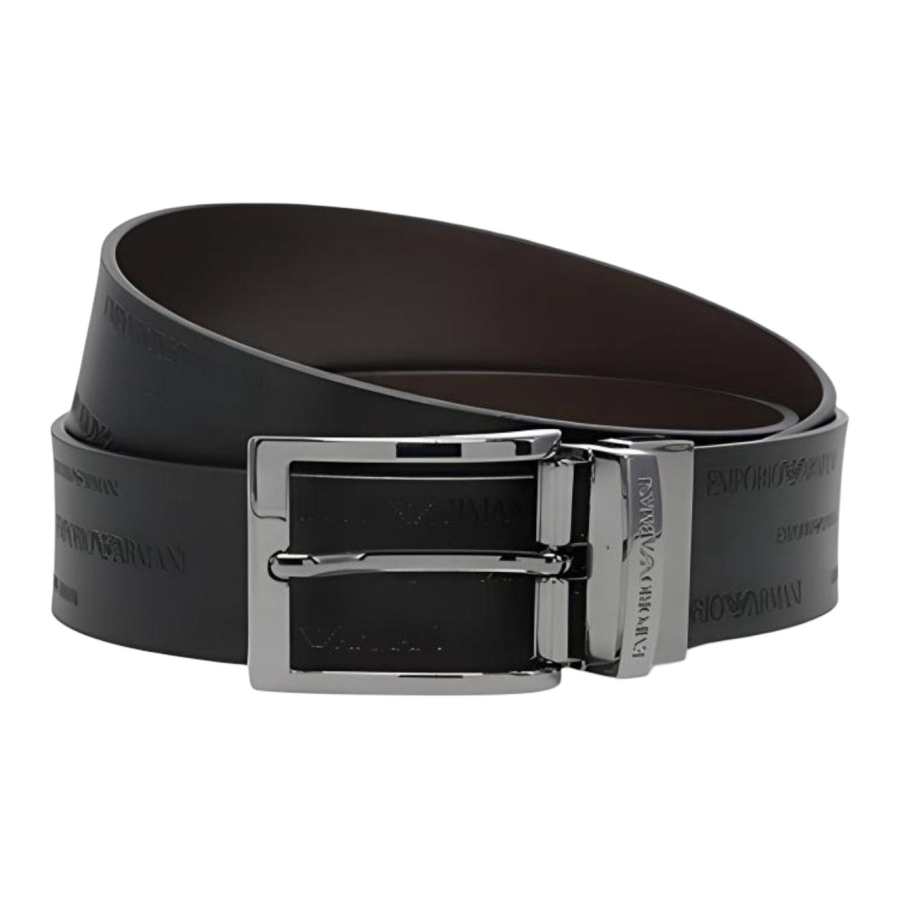 EMPORIO ARMANI Leather Belts Men's Black/Brown Width 3.5cm