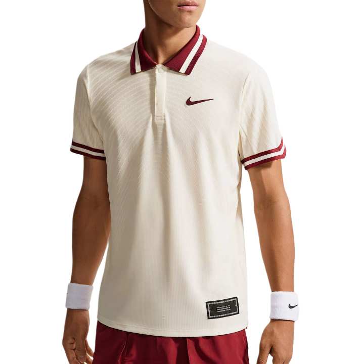 Nike Nike Court Slam Tennis Tops Men's Light Ivory White/Team Red Lapel Moderate