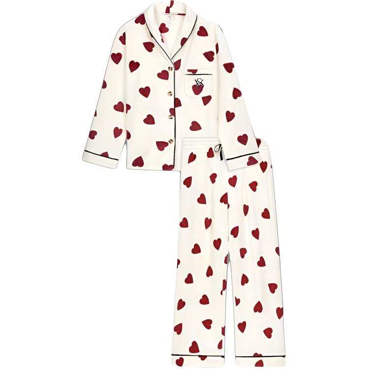 Victoria's Secret Pajama Set Plumping Soft And Fitting Warmth Instantly Women's Heartbeat White