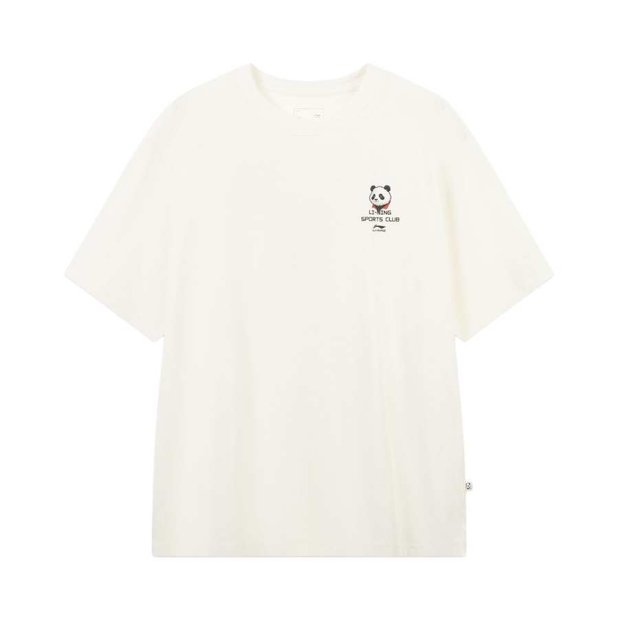 Li-Ning Li Ning Sports Life Collection T Shirts Unisex Ivory Crew Neck Moderate Straight Fit