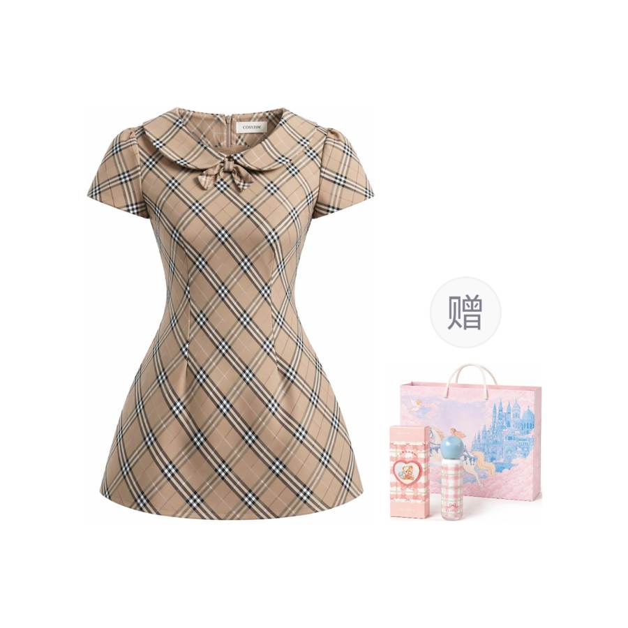Cosyism Short Sleeved Dresses Women's Peter Pan Collar Moderate Short