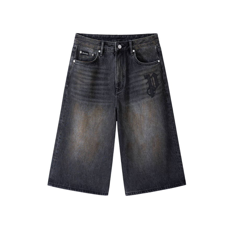 PALM ANGELS Denim Shorts Unisex Moderate Wide Leg Pants
