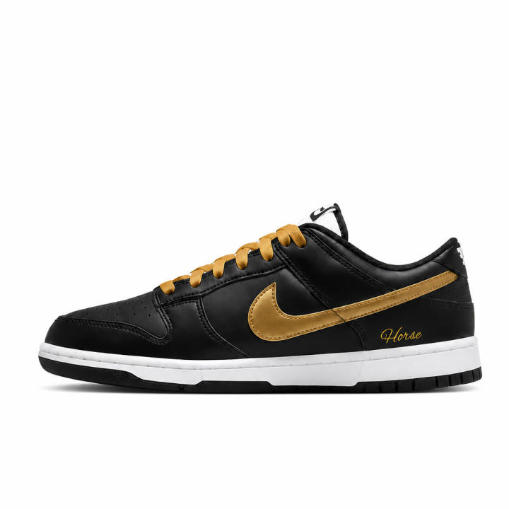 Nike Nike Dunk Skateboard Shoes Unisex Low Top Black White Gold Color Block Patchwork