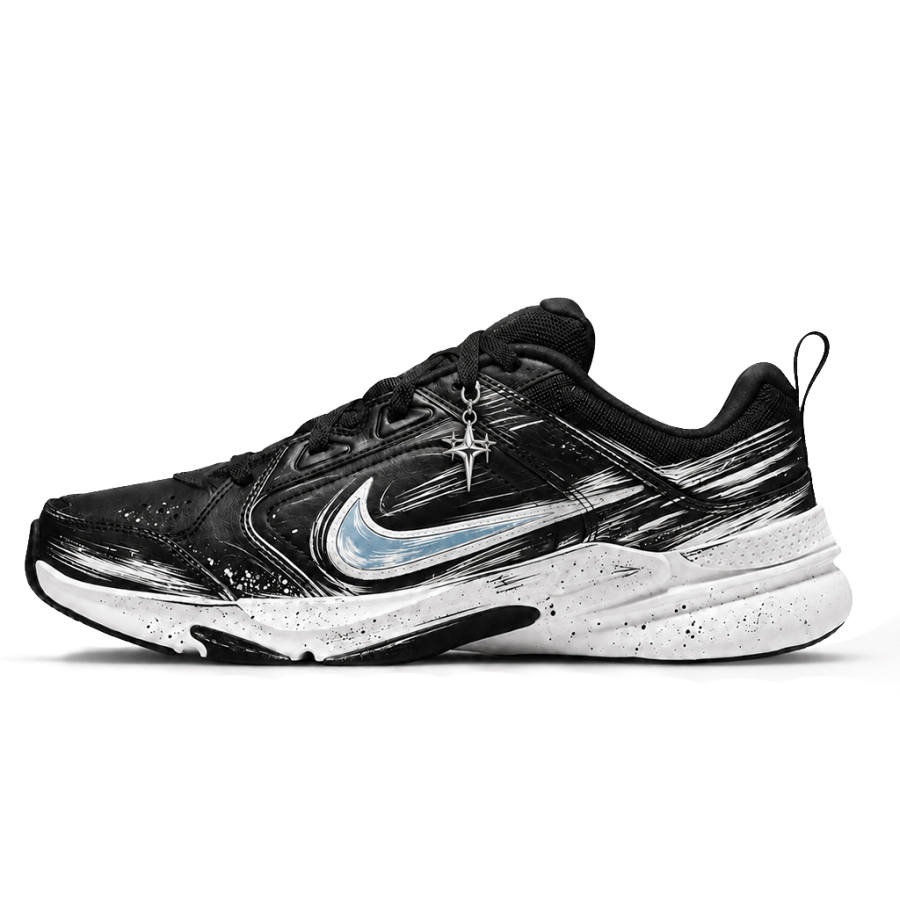 Nike Nike Air Monarch 4 Training Shoes Unisex Low Top Black White Ink Splatter Graffiti Colorway