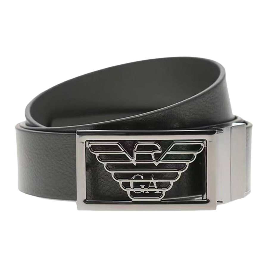 EMPORIO ARMANI Leather Belts Men's Gray Width 3.5cm