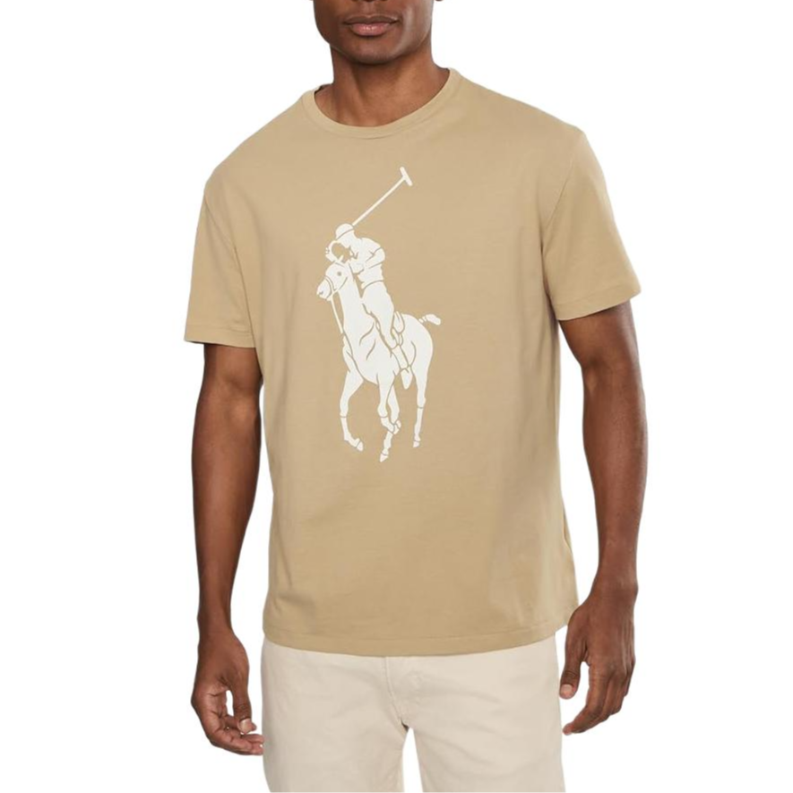 Polo Ralph Lauren Big Pony T Shirts Men's Khaki Crew Neck Moderate Straight Fit