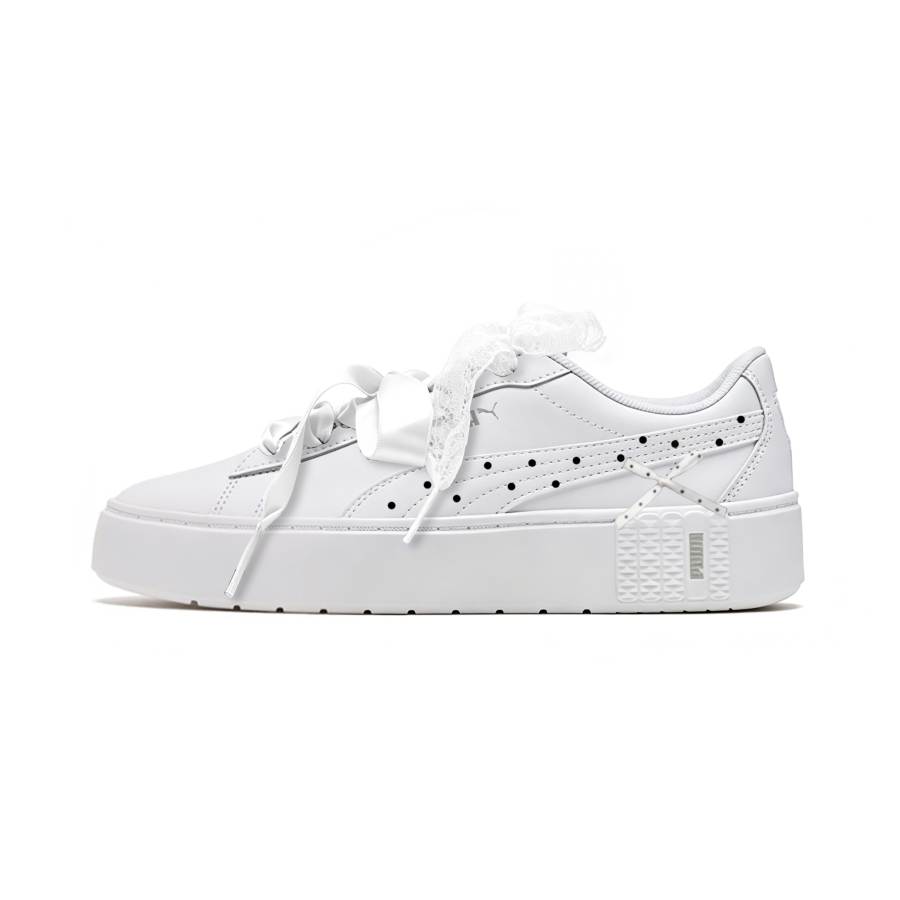 PUMA Smash Platform Skateboard Shoes Unisex Low Top Black, White