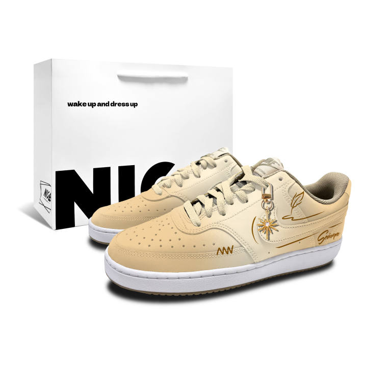 Nike Nike Court Vision Low Skateboard Shoes Unisex Low Top Beige Brown Gold White Gradient Colorway
