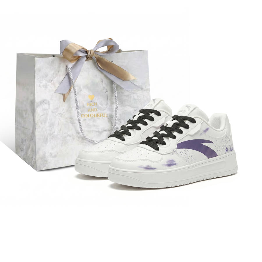 ANTA Easy Skateboard Shoes Unisex Low Top White Purple