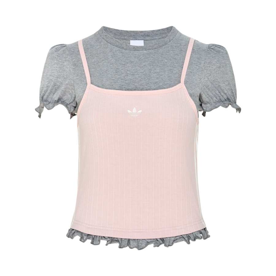 Adidas Originals T Shirts Women's Medium Heather Gray/Light Pink Crew Neck Moderate Other