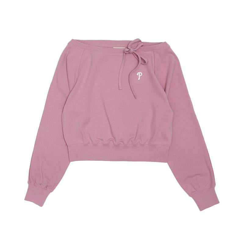 MLB Philadelphia Phillies Sweatshirts Women's Philadelphia Phillies/Dark Pink Boat Neck Moderate Nipped In Waist