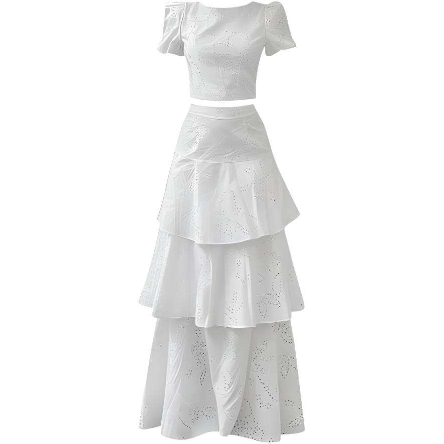 Cotton Gene Two Piece Skirt Sets Women's Crew Neck Thin Long
