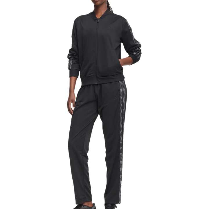 Adidas Adidas ESSENTIALS 3 Stripes Casual Suits Women's Black Top+Black Pants