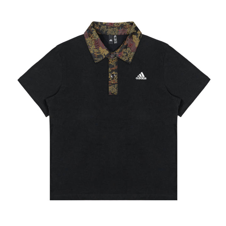 Adidas Adidas T Shirts Unisex Black Lapel Moderate Straight Fit