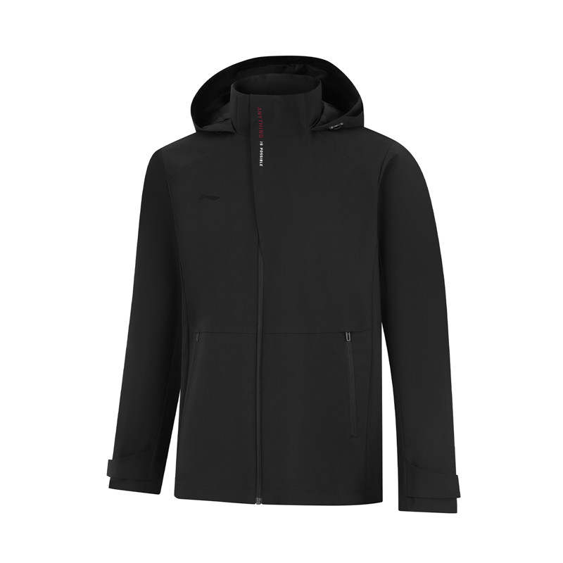 Li-Ning Li Ning Trench Coats Men's Black Hooded Non Detachable Moderate Straight Fit