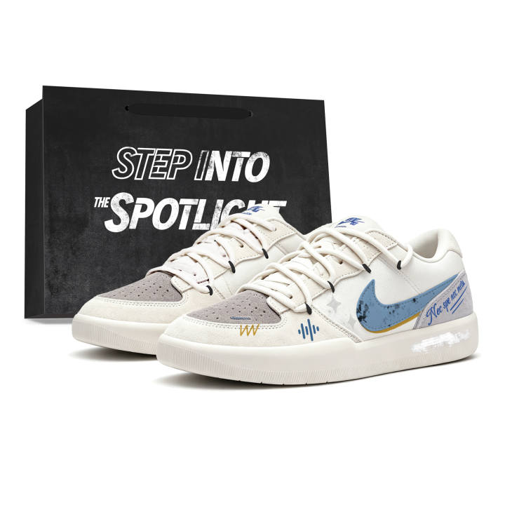 Nike Nike SB Force 58 Skateboard Shoes Unisex Low Top Ecru Gray Blue Color Block