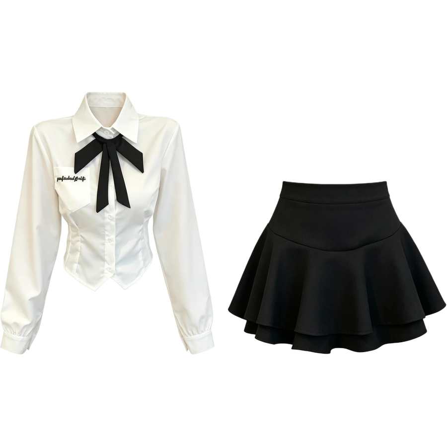 Cotton Gene Two Piece Skirt Sets Women's Polo Collar Moderate Short