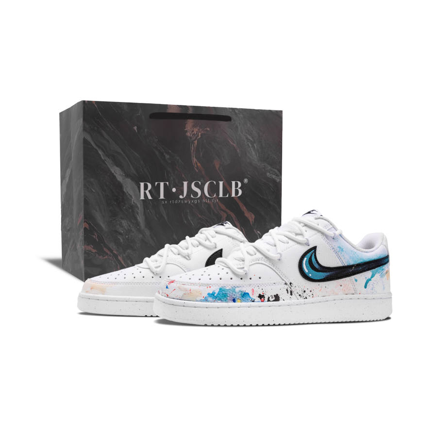 Nike Nike Court Vision 1 Skateboard Shoes Unisex Low Top White & Ink Splatter