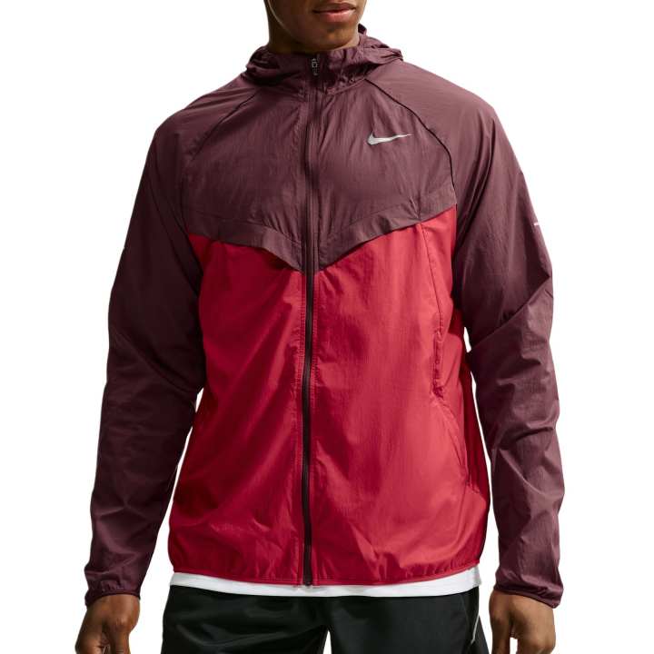 Nike Nike Swoosh Running Jackets Men's Mystic Maroon/Resilient Red Hooded Non Detachable Moderate