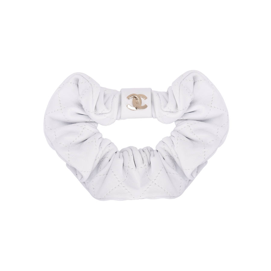 CHANEL Lambskin Hair Tie Women's White