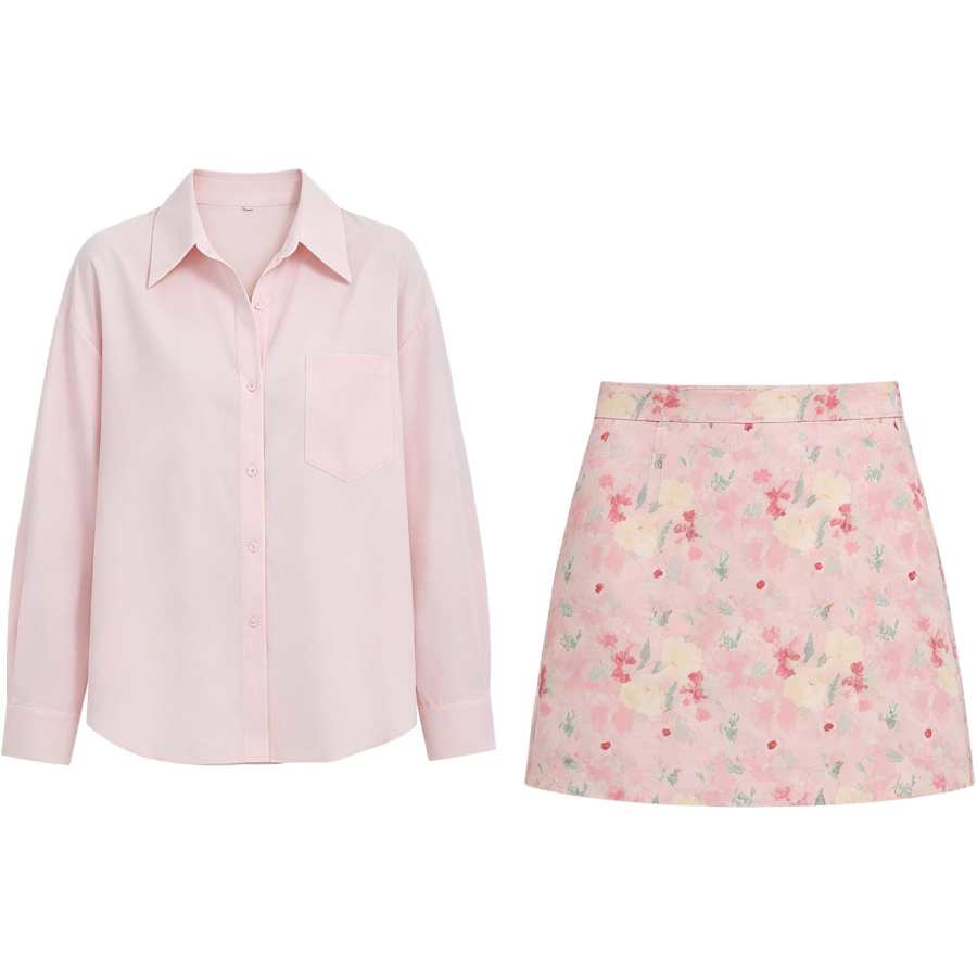 Cotton Gene Two Piece Skirt Sets Women's Polo Collar Thin Short