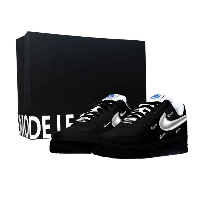 Nike Nike Air Force 1 Skateboard Shoes Women's Low Top Black White Silver Blue Color Block
