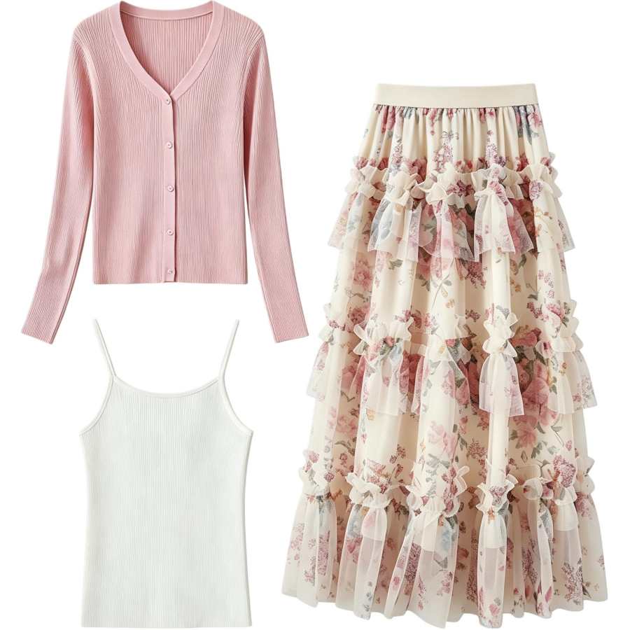 Cotton Gene Two Piece Skirt Sets Women's Square Collar Thin Long