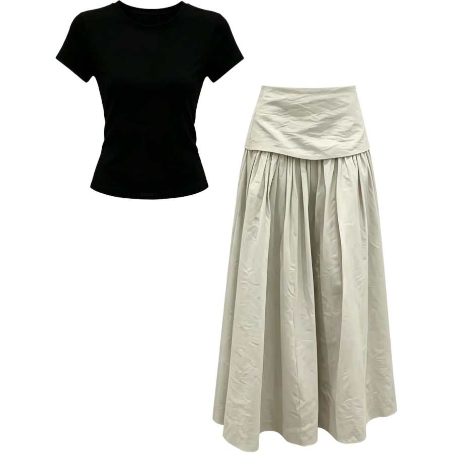 Cotton Gene Two Piece Skirt Sets Women's Crew Neck Moderate Long