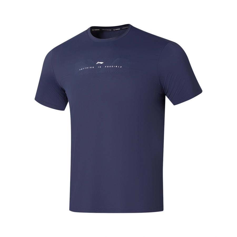Li-Ning Li Ning Fitness Series T Shirts Men's Deep Navy Blue Crew Neck Moderate Straight Fit