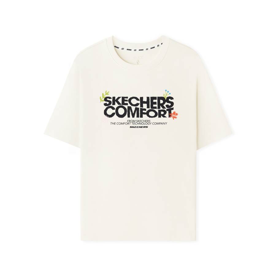 Skechers T Shirts Unisex Marshmallow White 0074 Crew Neck Moderate