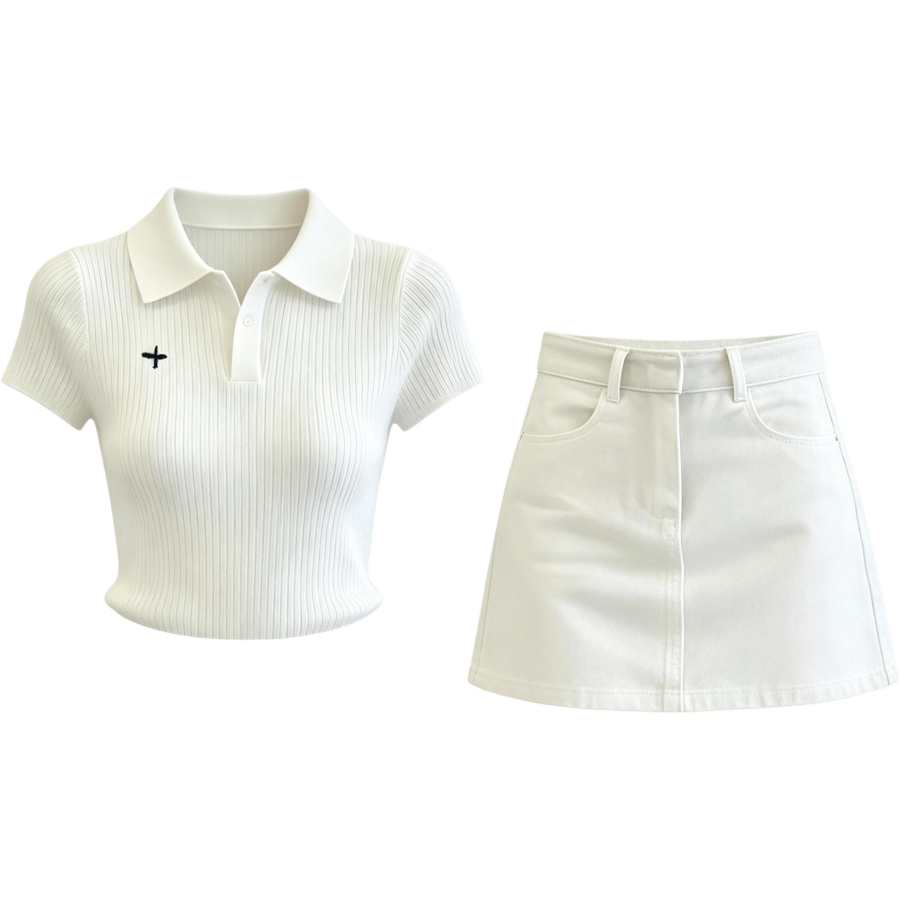 Cotton Gene Two Piece Skirt Sets Women's Polo Collar Thin Short