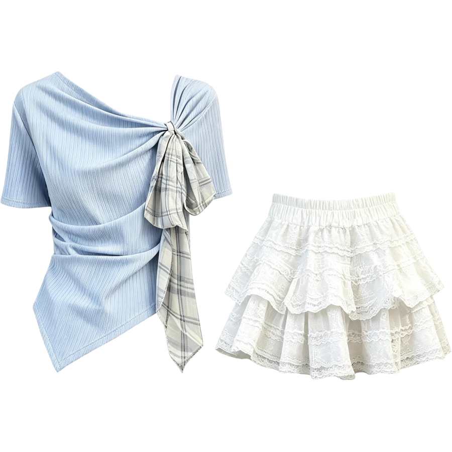 Cotton Gene Two Piece Skirt Sets Women's Asymmetrical Collar Moderate