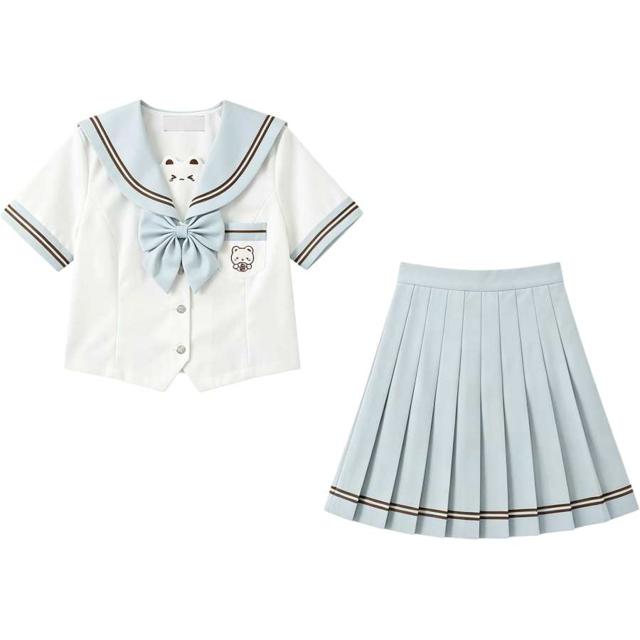 Cotton Gene Two Piece Skirt Sets Women's Navy Collar Thin Short