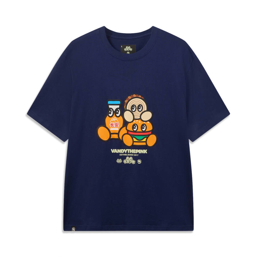 Li-Ning Li Ning Basketball Collection T Shirts Men's Sea Cave Blue Crew Neck Moderate Straight Fit