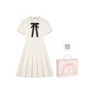 Qiuerle Short Sleeved Dresses Women's Lapel Moderate Short Skirt