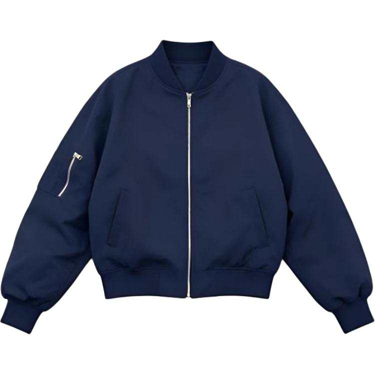 Cotton Gene Jackets Women's Navy Blue Stand Collar Thin Pilot