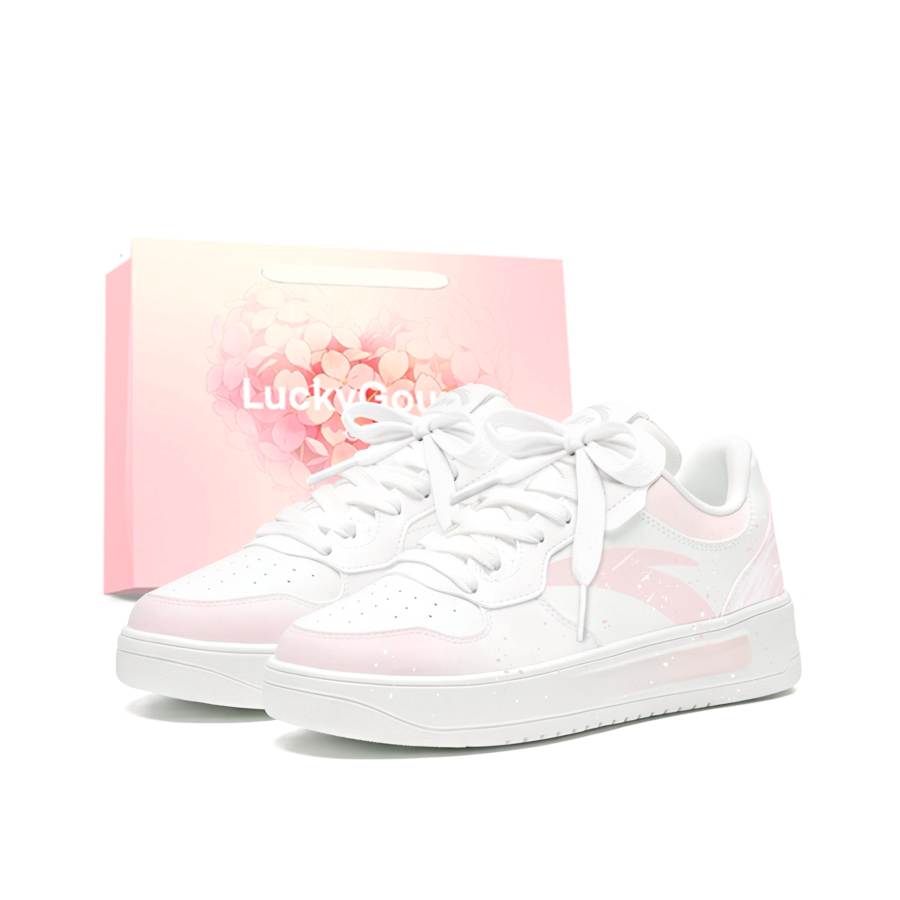 ANTA Easy Skateboard Shoes Women's Low Top White Pink Gradient Ink Splatter Colorway