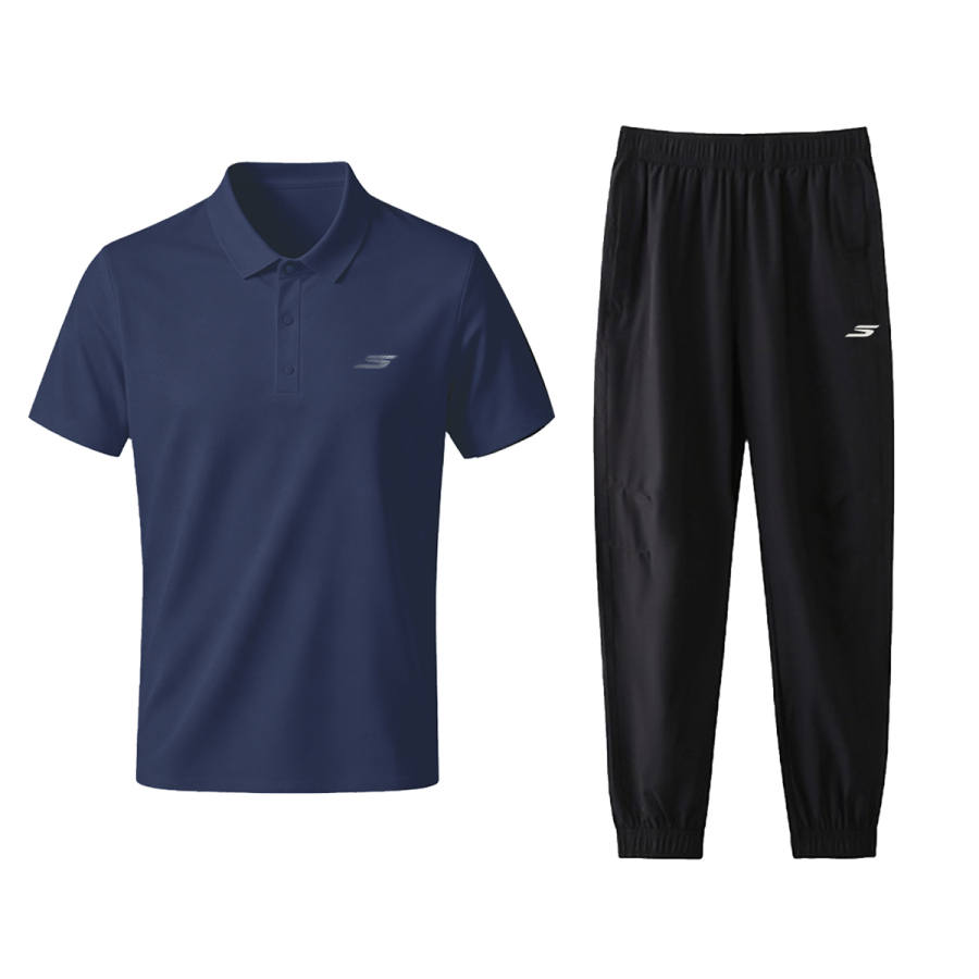 Skechers Casual Sportswear Men's Marine Blue Top+Carbon Black Bottom Polo Collar Thin