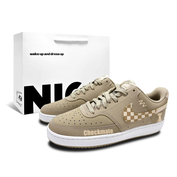 Nike Nike Court Vision Low Skateboard Shoes Unisex Low Top Khaki With Yellow