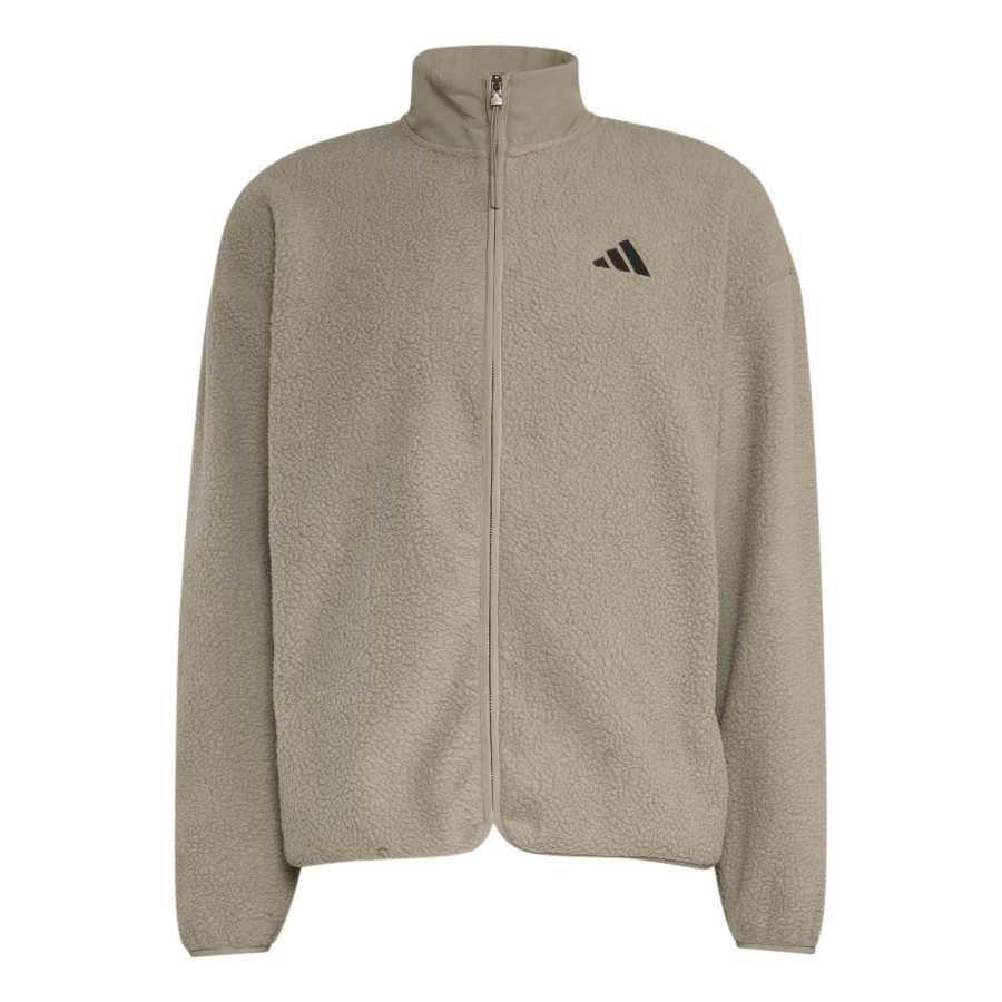 Adidas Adidas CLIMAWARM Fleece Tops Men's Silver Pebble Stand Collar Moderate Straight Fit