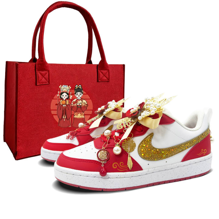 Nike Nike Court Borough Skateboard Shoes Unisex Low Top Red, White, Gold