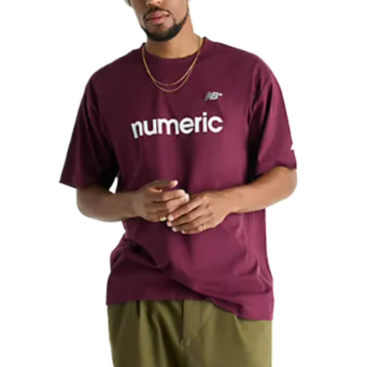 New Balance New Balance T Shirts Men's Hot Red Wine Crew Neck Moderate Straight Fit