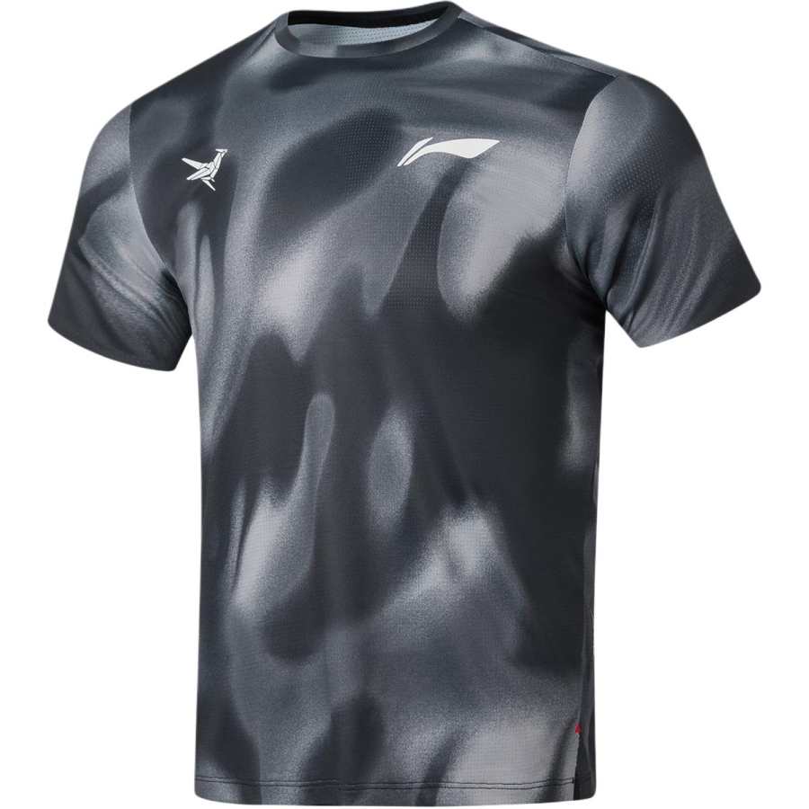 Li-Ning Li Ning Running Collection T Shirts Men's Black Full Print Crew Neck Moderate