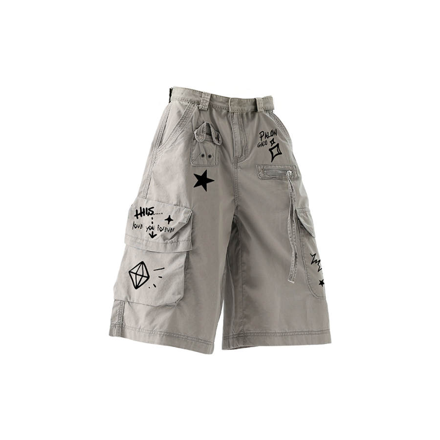 PAL ONGACO Cargo Shorts Unisex Gray Moderate Wide Leg Pants