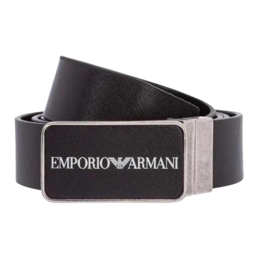EMPORIO ARMANI Smooth Buckle Cow Leather Belts Men's Black Width 3.5cm