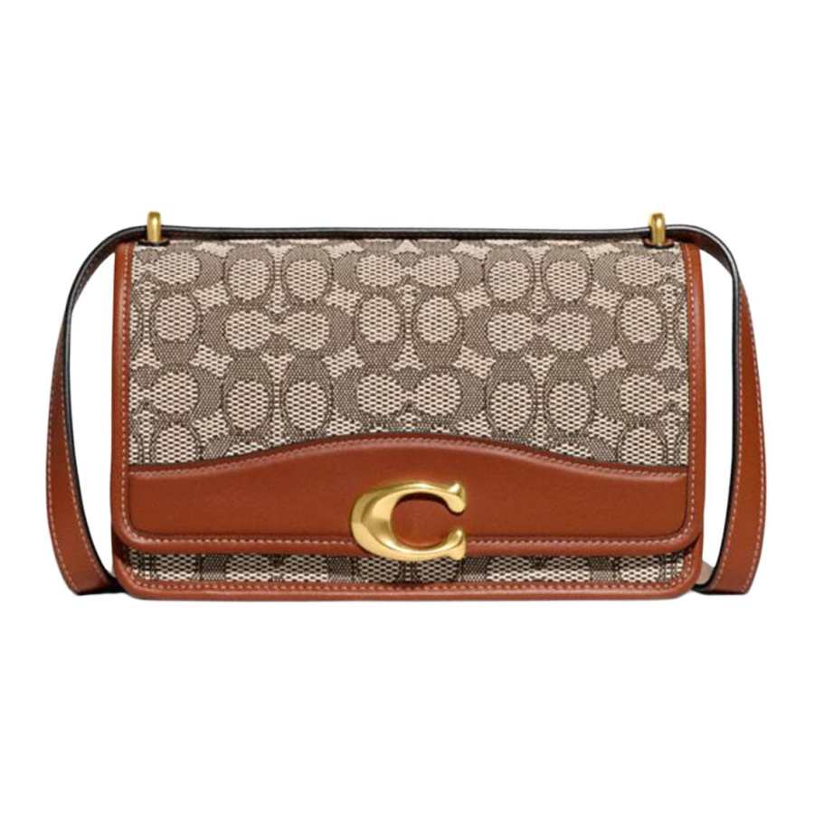 COACH Bandit Cow Leather With Fabric Shoulder Bag, Crossbody Bag Medium Women's Brown & Gray