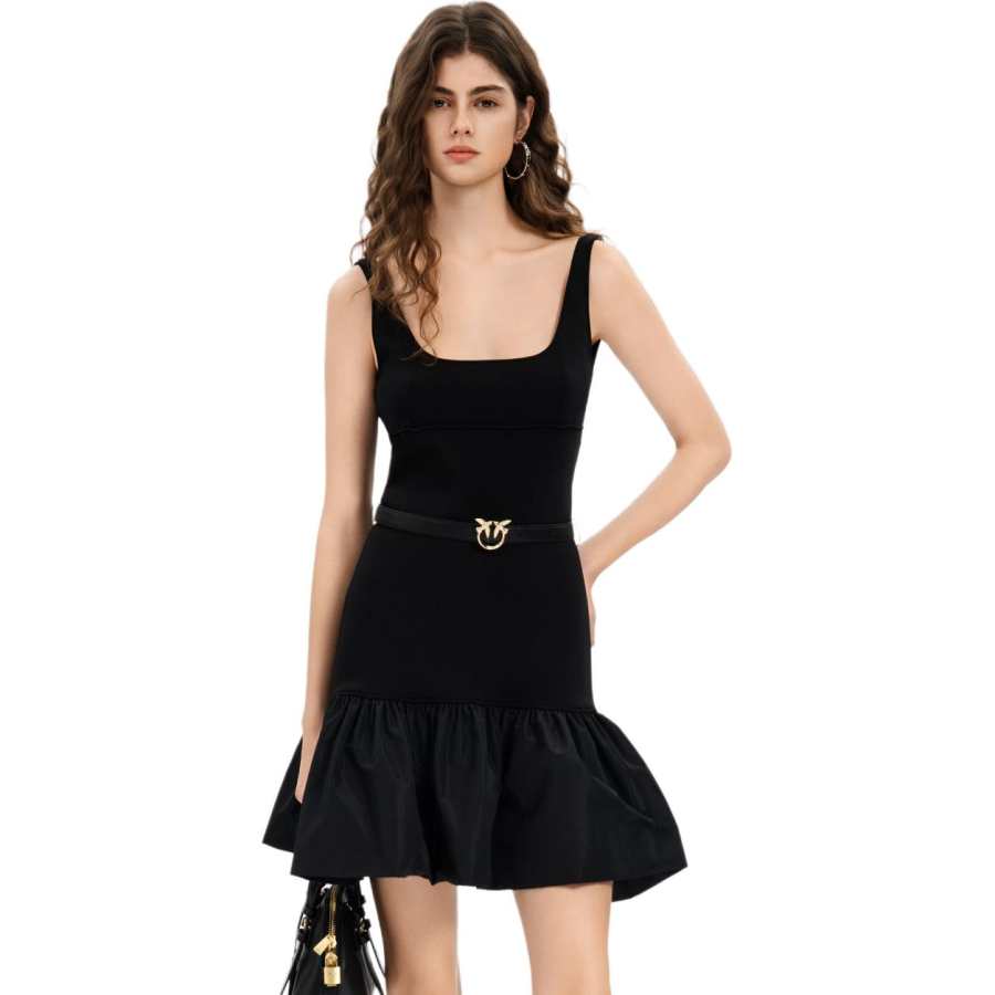 PINKO Sleeveless Dresses Women's Black Square Collar Moderate Short Skirt Other